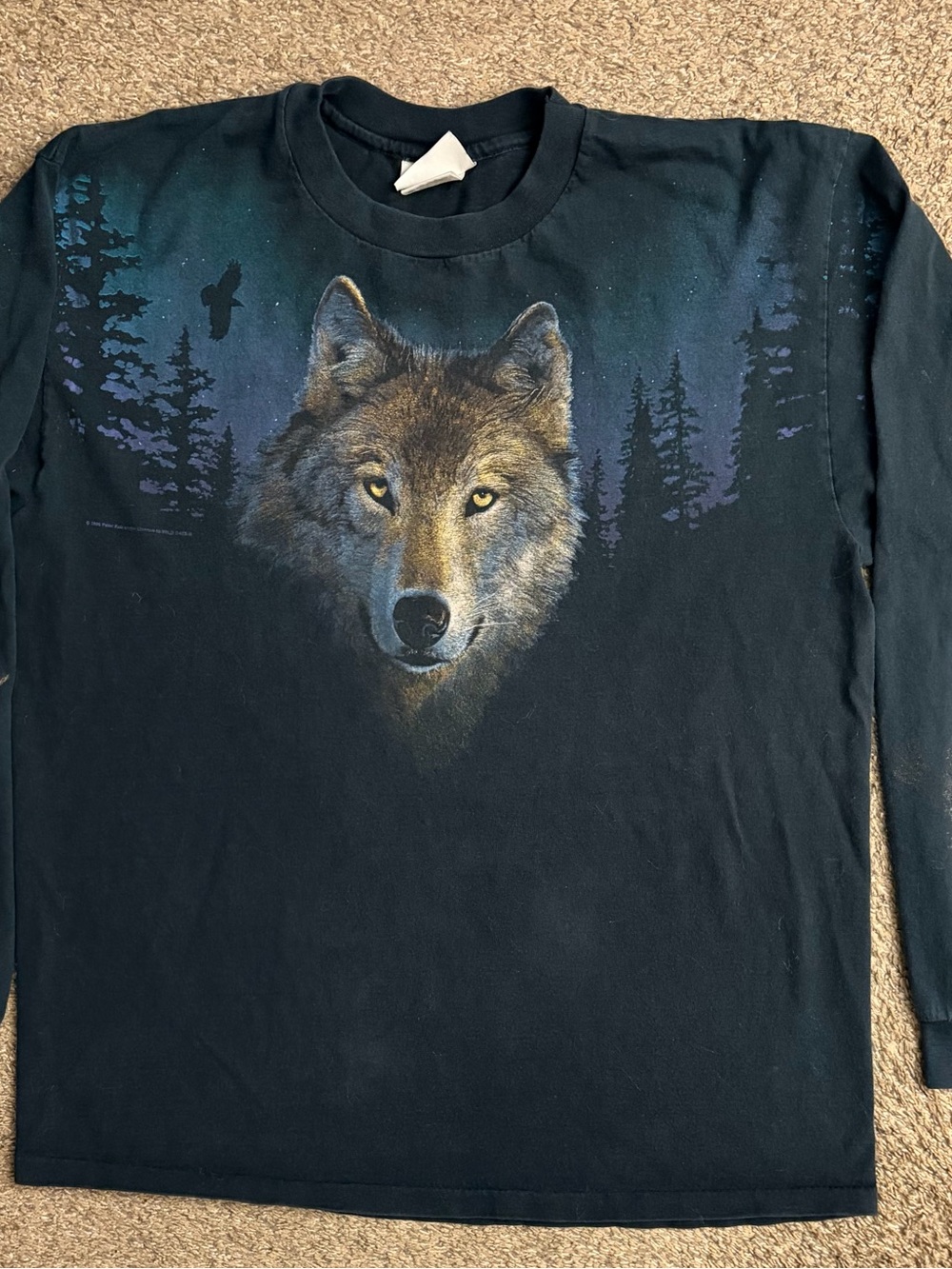 Men's Black Long-Sleeve Wolf Graphic Tee